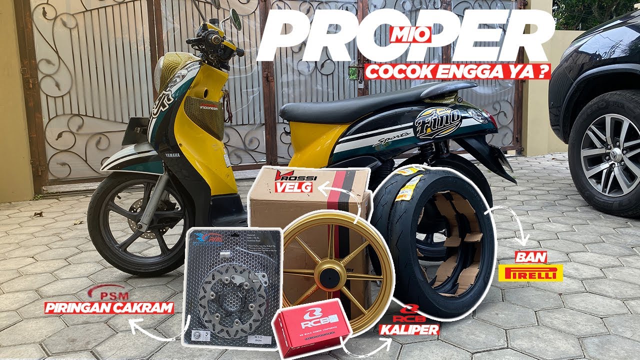 UPGRADE FULL PASANG VELG V ROSSI, BAN PIRELLI, KALIPER RCB, PIRINGAN CAKRAM PSM | MIO FINO KARBU EP4