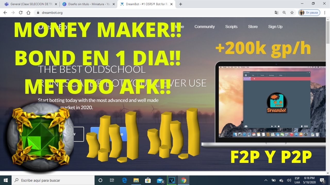 🔥MONEY MAKER🔥 +2M POR HORA🔥| Cualquier Nivel | F2P Y P2P | DREAMBOT💰| Runescape Old School| OSRS