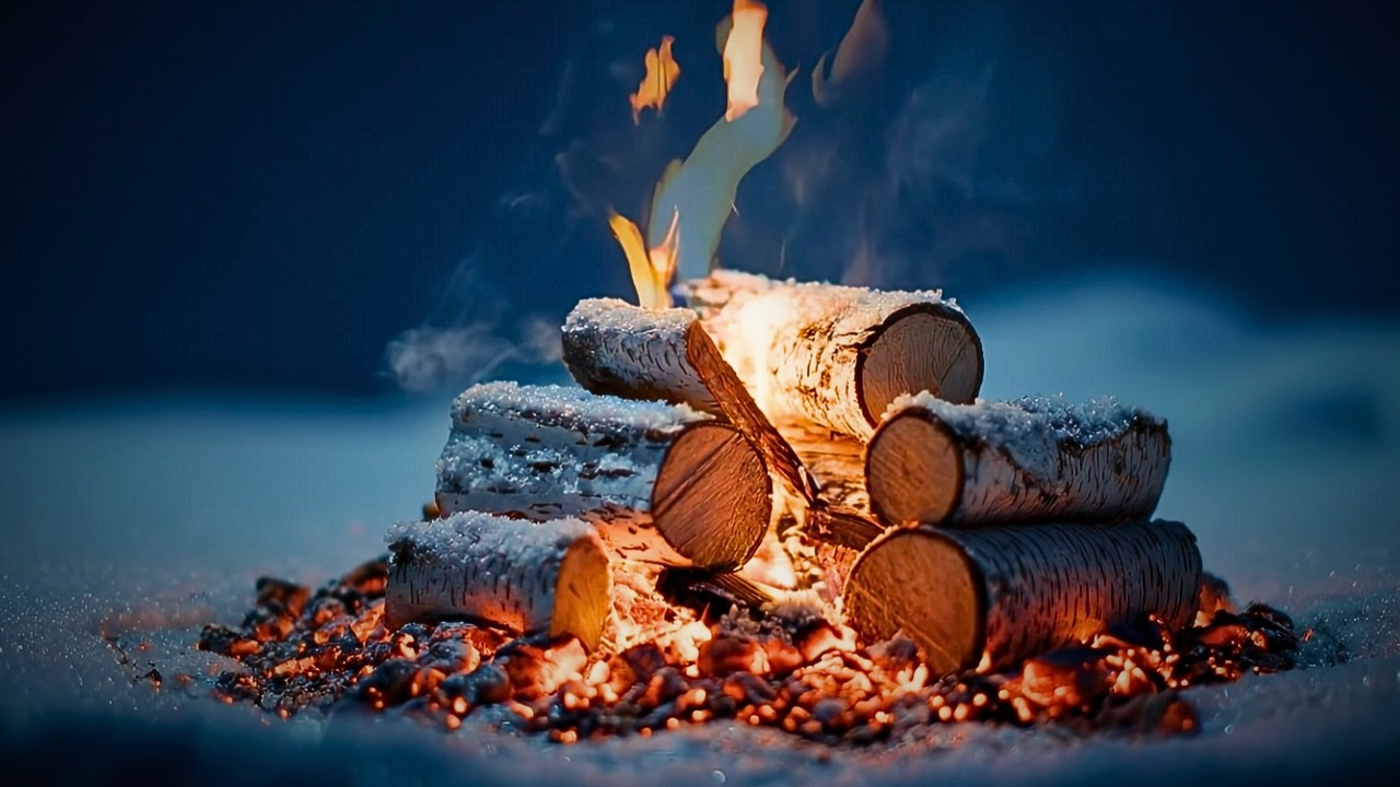 10 Hours Cozy Winter Campfire ❄️ Crackling Fire Sounds for Deep Sleep & Relaxation
