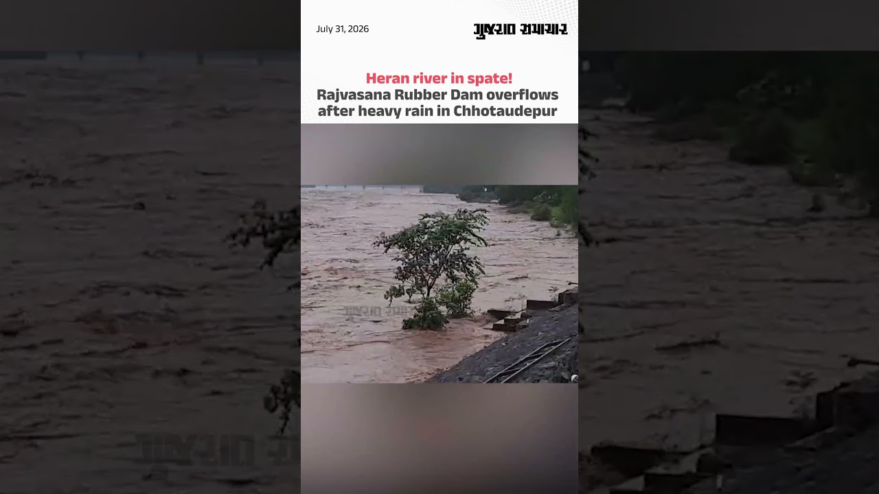 Heran river in spate! Rajvasana Rubber Dam overflows after heavy rain in Chhotaudepur