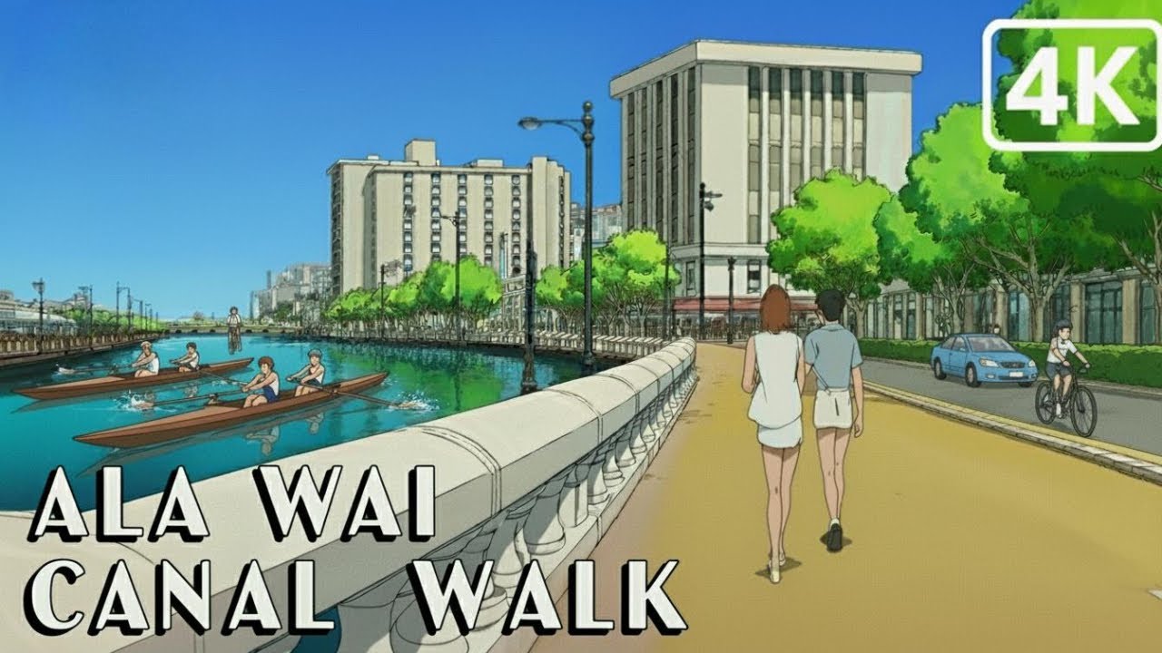 [4K] Walking Tour of Ala Wai Canal street side boundary of Waikiki. - Honolulu, Hawaii
