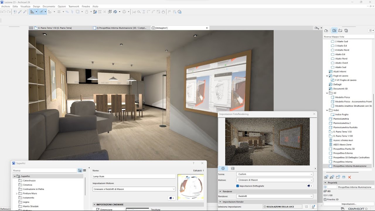 ARCHICAD - Lezione 23 - Rendering, Material e Canali, Illuminazione, Superfici e Texture Personali