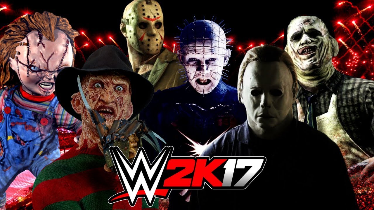 FREDDY vs CHUCKY vs PINHEAD vs LEATHERFACE vs MICHAEL MYERS vs JASON | WWE 2K17 Gameplay
