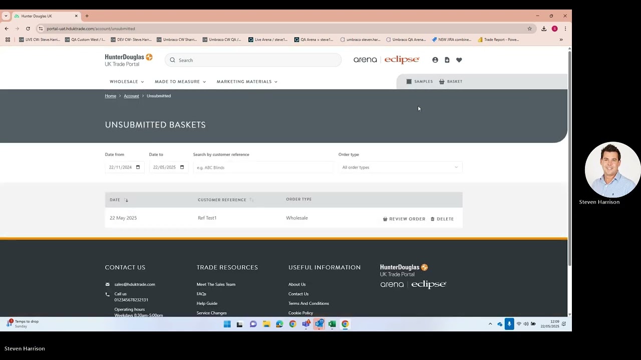 Trade Order Portal - Unsubmitted orders