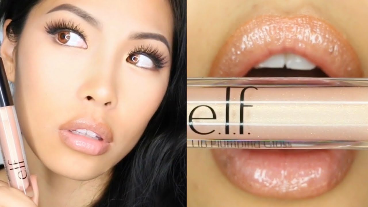 E.L.F. Cosmetics Lip Plumping Gloss CHAMPAGNE GLAM Quick Review Swatch Tutorial
