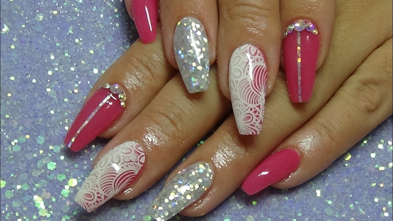 Acrylic nails with stamping (CJP products)
