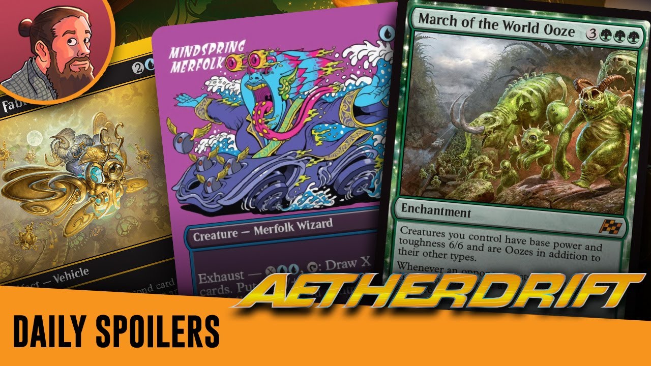 A Green Mythic Oozing Potential, Rocker Vehicle, Mindspring Merfolk | Aetherdrift MTG Spoilers