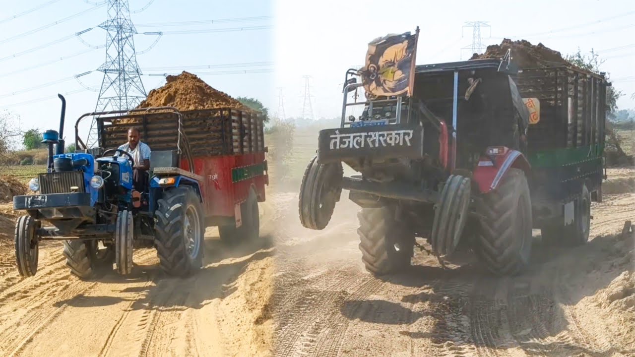 दोनों ट्रैक्टरों में एक ट्रैक्टर पूरी तरह हार गया ।  Arjun Mahindra555 vs Sonalika Di750 full loaded