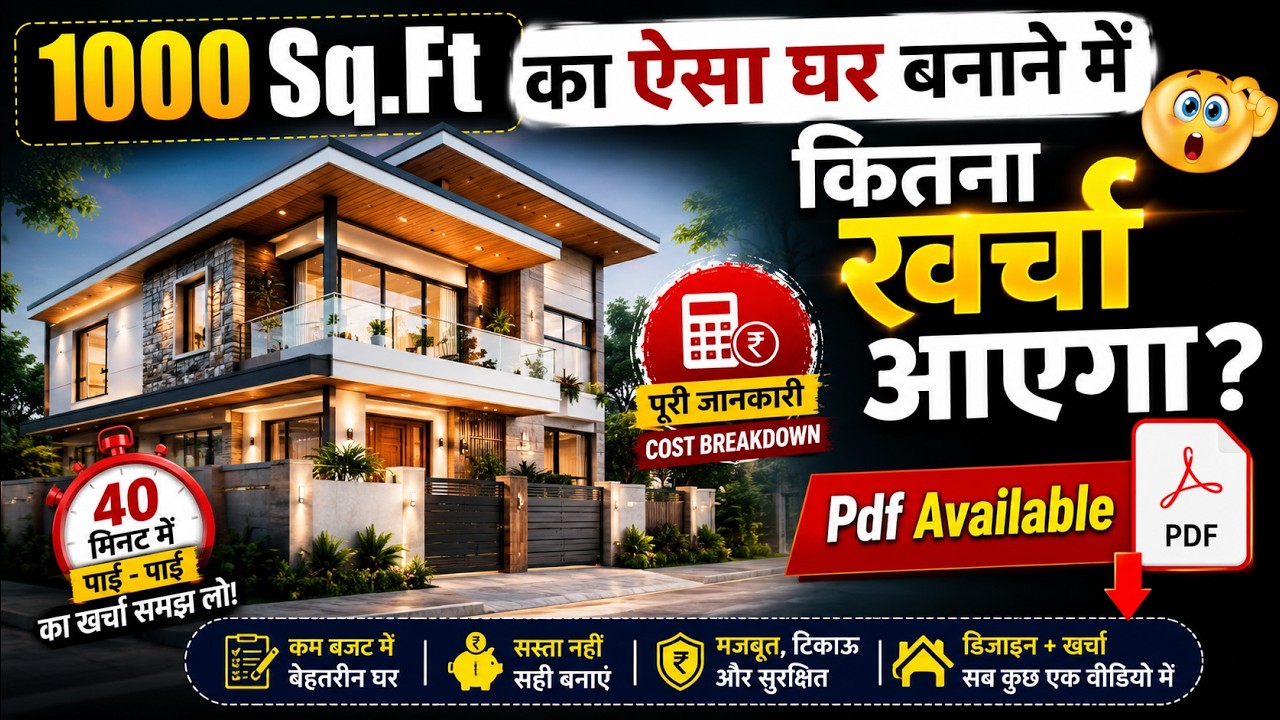 1000Sqft House Construction Cost in India in 2025 II 20 x 50 feet का घर बनाने मे कितना खर्च आएगा?