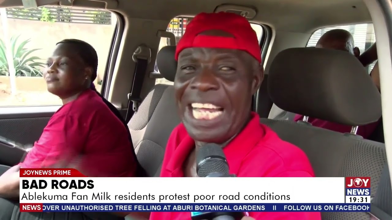 Bad roads: Ablekuma Fan Milk residents protest poor road conditions.