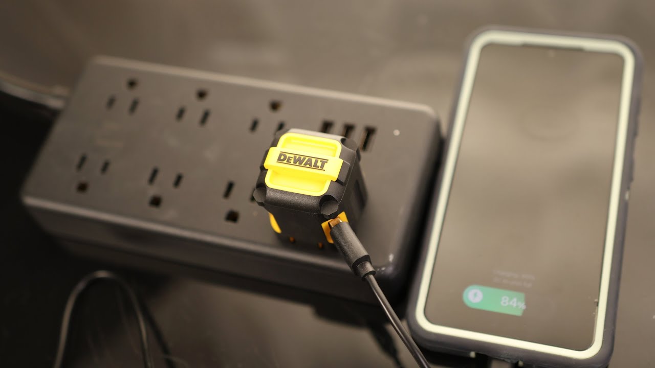 DEWALT Heavy Duty NeverBlock USB Charger, Angled Dual Port 12W Wall Charger Adapter, Foldable Plug