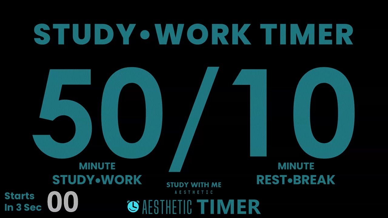 DARK Aqua Mode 50 Minute Pomodoro Study Timer, 50/10 Timer, Gentle Alarm No Music | AESTHETIC TIMER