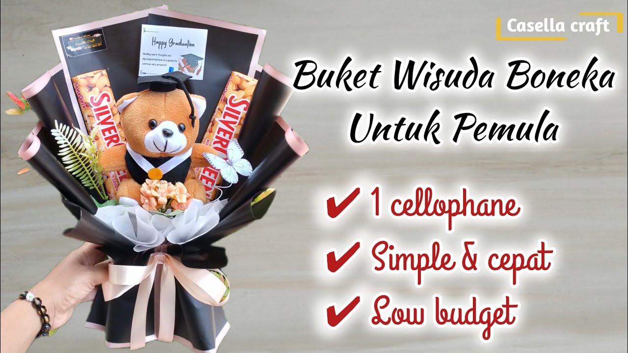 CARA MEMBUAT BUKET WISUDA SIMPLE UNTUK PEMULA || WRAPING 1 CELLOPHANE || DIY GRADUATION BOUQUET