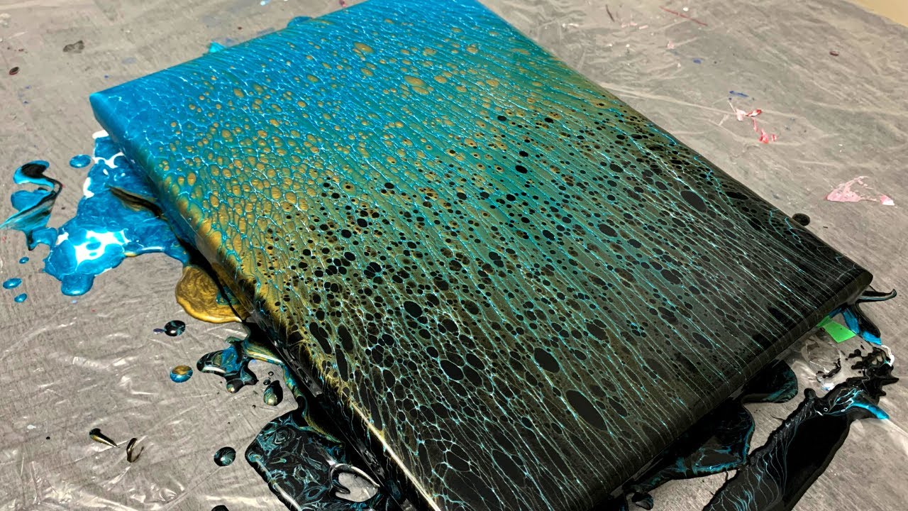 SHIMMERING Cells & Lacing with Aqua Metallics| Acrylic Pouring with Metallics