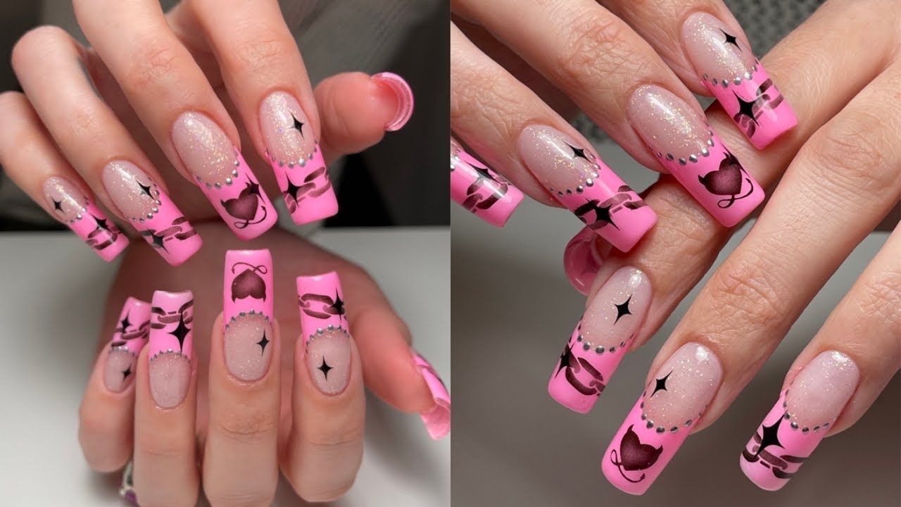 Airbrush French Tip Nail Tutorial 😈💗