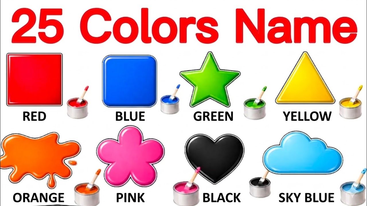 25 Colours Name English and Hindi | रंगों के नाम | Learn Colours for Kids 🌈 | 25 Colours Name 