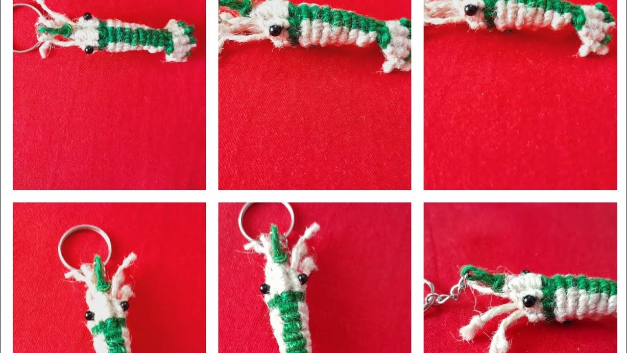 Macrame tutorial, how to make a 3d shrimp macrame key chain .easy macrame animal tutorial .