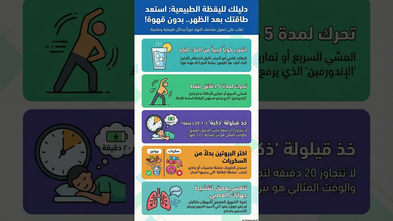 استعادة طاقة بعد الظهر بدون كافيين#طاقة_طبيعية #نشاط #تركيز #بدون_قهوة #تطوير_الذات #صحة