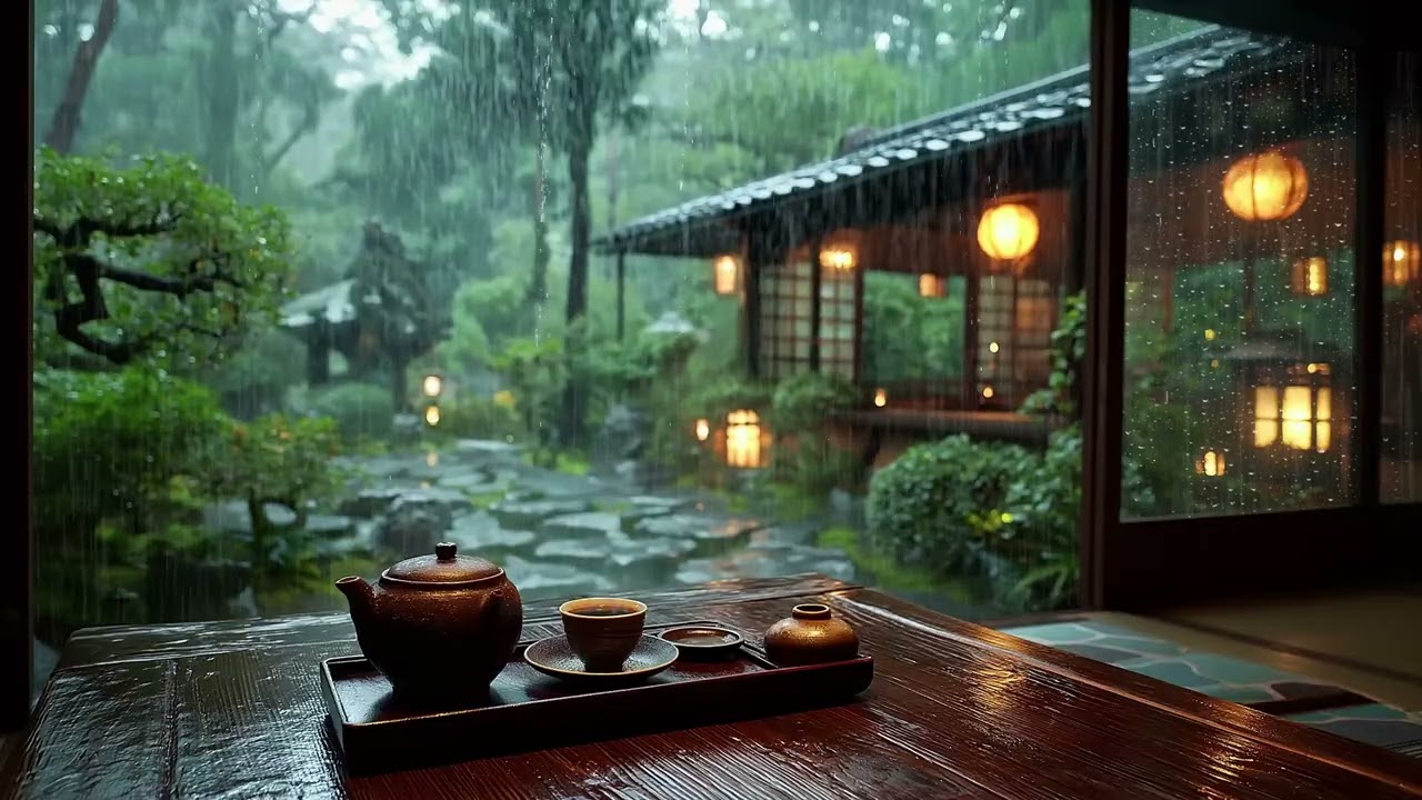 🌧 Rain in Blooming Garden | Tea Garden ASMR for 3 Hours | Calm Sleep Meditation Study Work