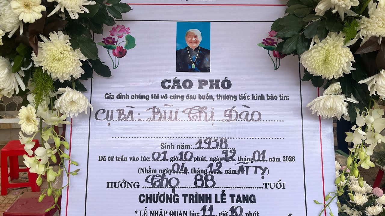 Lễ tang cụ bà Bùi Thị Đào, sinh năm 1938, hưởng thọ 88 tuổi( Trại Hòm Long Nhựt)