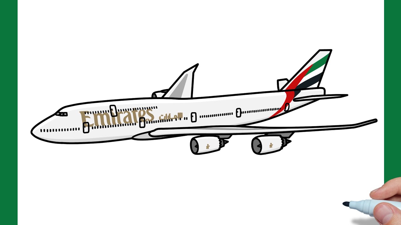 How to draw a BOEING 747 Emirates easy / drawing b747 emirates airlines