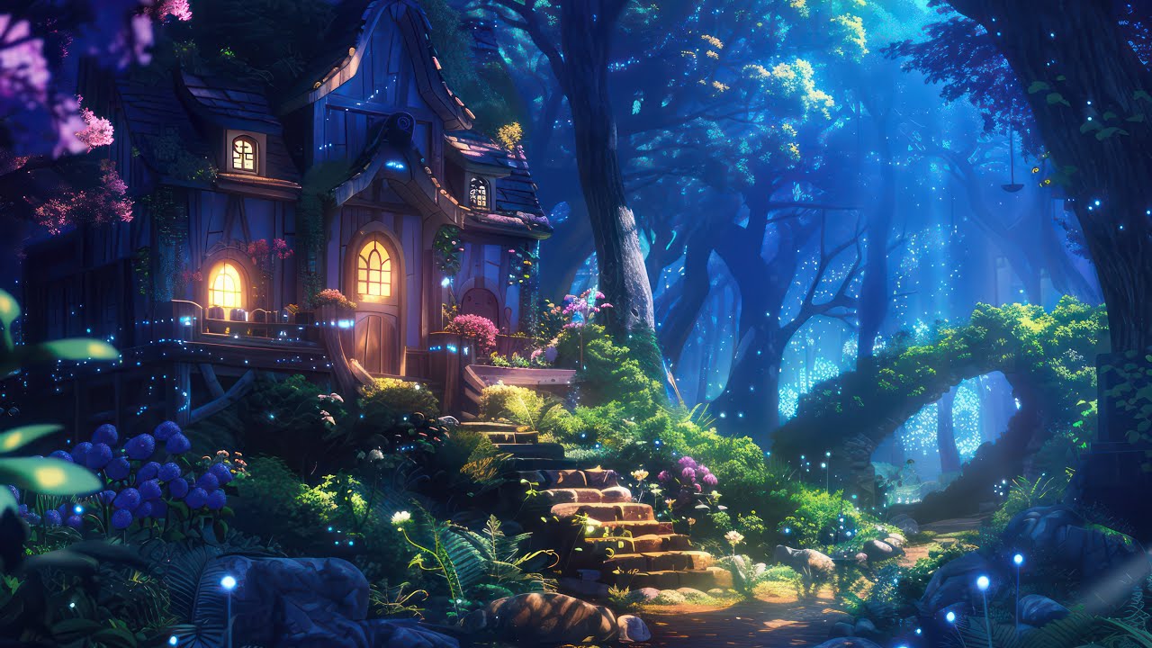 Enchanting Fairy Cottage in the Middle of the Forest (Night Version) - Music & Ambience 🌺🍄✨