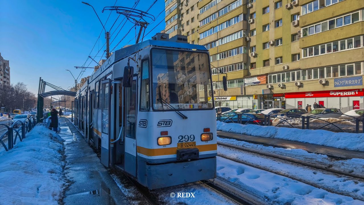 Călătorie de o stație cu tramvaiul V3A-93M-FAUR 299, pe linia 41, din București.