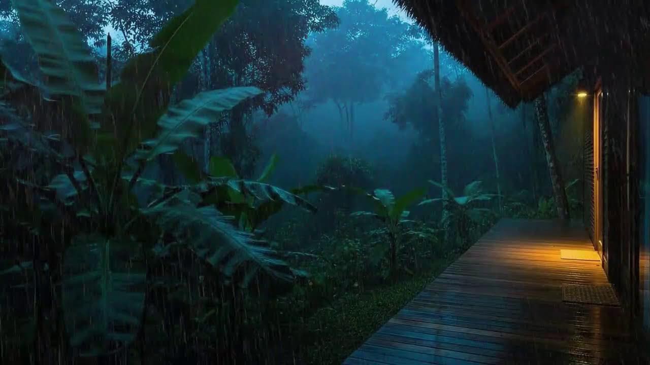 Fall Asleep Fast with Light Rainfall and Distant Thunder Murmur at Cabin Terrace 🌧️