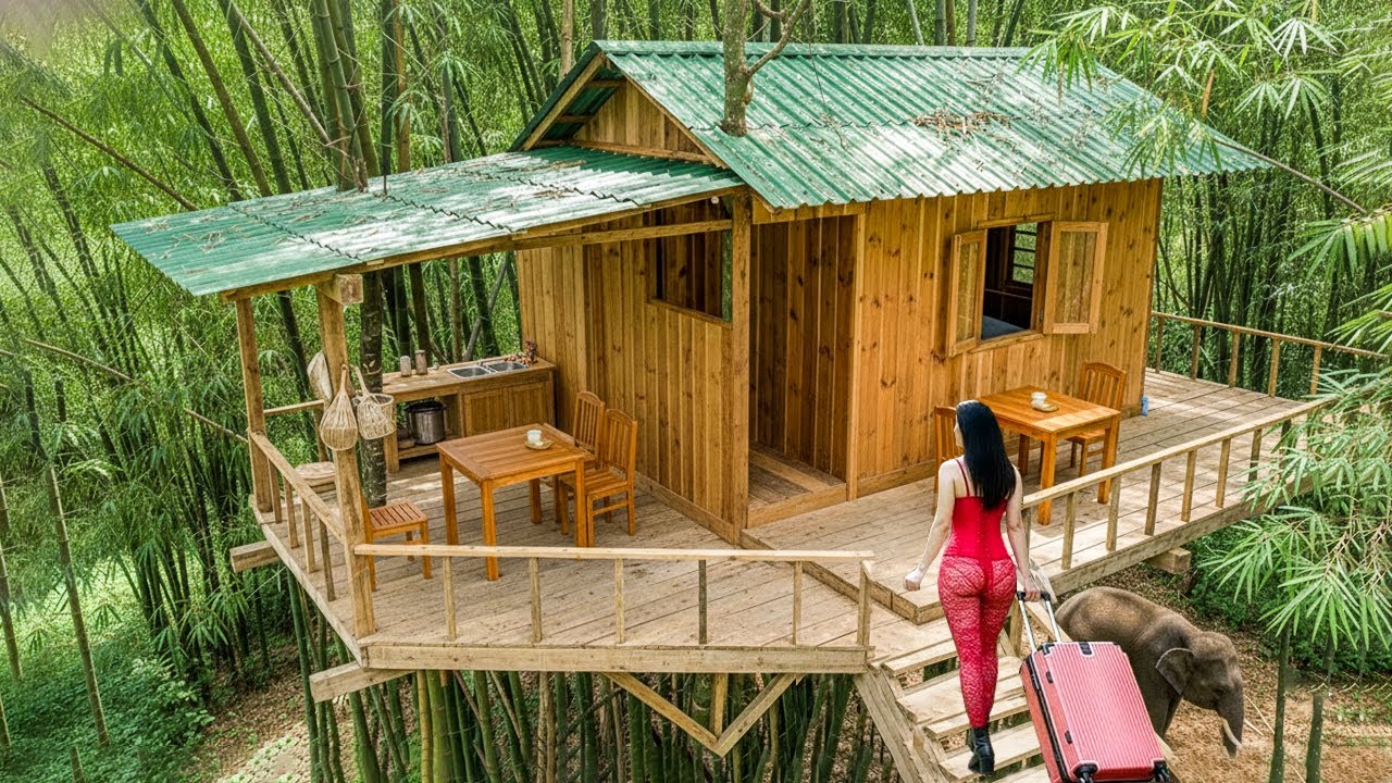 Young Woman Leaving the City to Build a Bamboo House from Start to Finish | Bushcraft – Living Free