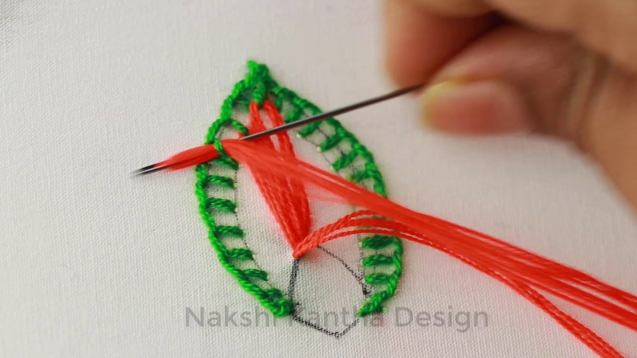 Hand Embroidery Button Hole Stitch Leaf Design, Stylish Petal Embroidery
