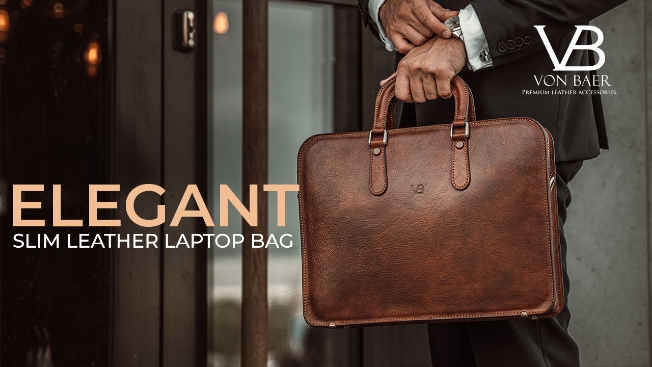 Elegant Slim Leather Laptop Bag &mdash; Men's Modern Briefcase by Von Baer Overview &mdash; 12