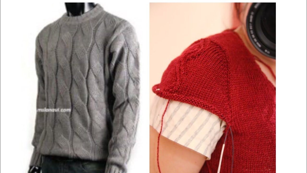 #بلوفر #تريكو الضفائر ٥ (#طريقه شغل #الكم علي الحرده من اعلي لاسفل) 🧶🧶knitting top down sleeves