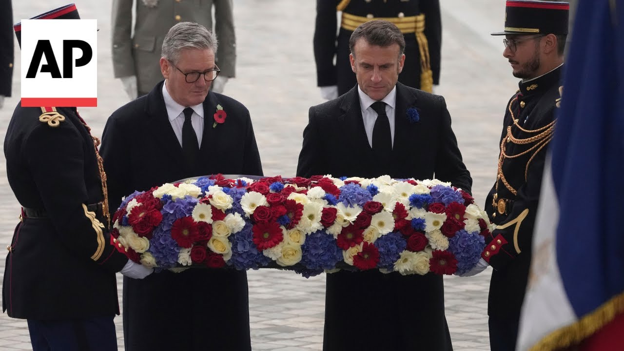 Macron and Starmer lay wreath at Paris' Tomb of the Unknown Soldier on Armistice Day