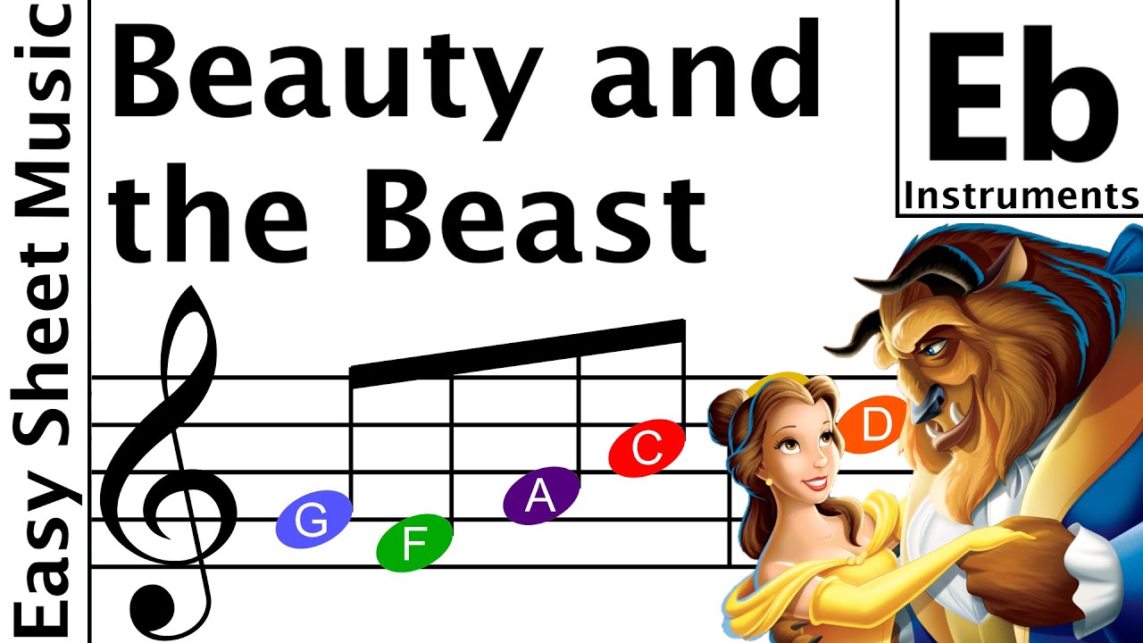 Beauty and the Beast - Beginner Sheet Music Eb Instruments with Easy Notes & Letters