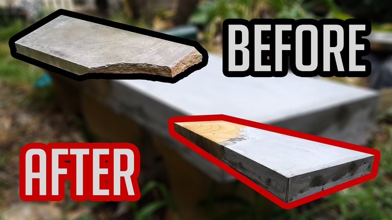 Repairing a sandstone bench with rebar and cement