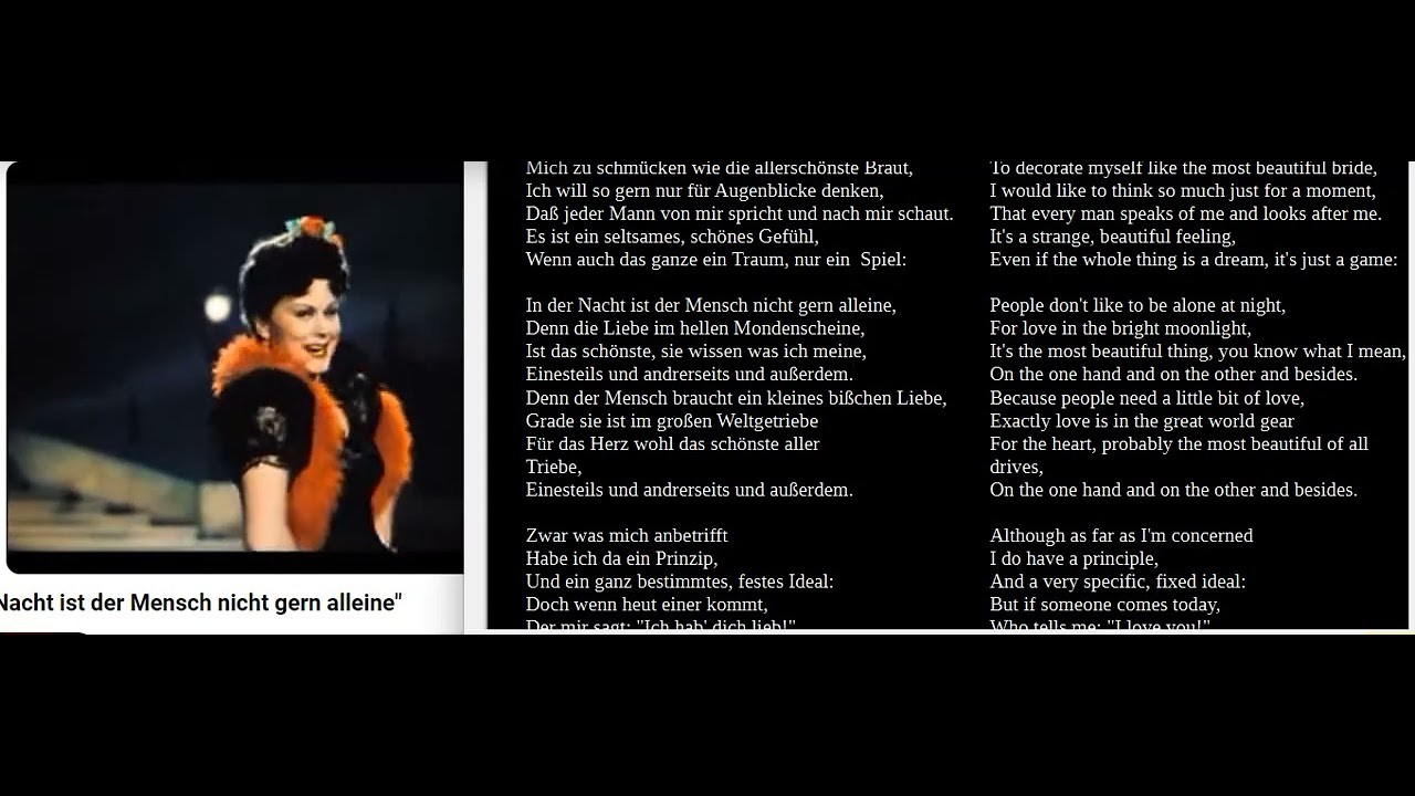 In der Nacht ist der Mensch nicht gerne allein - Marika Rökk. Mit Text , with lyrics english