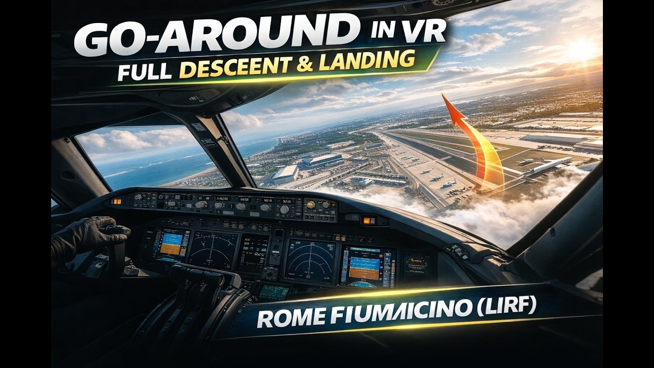 Unstable Approach? Go-Around in VR – Rome LIRF Full Descent to Landing