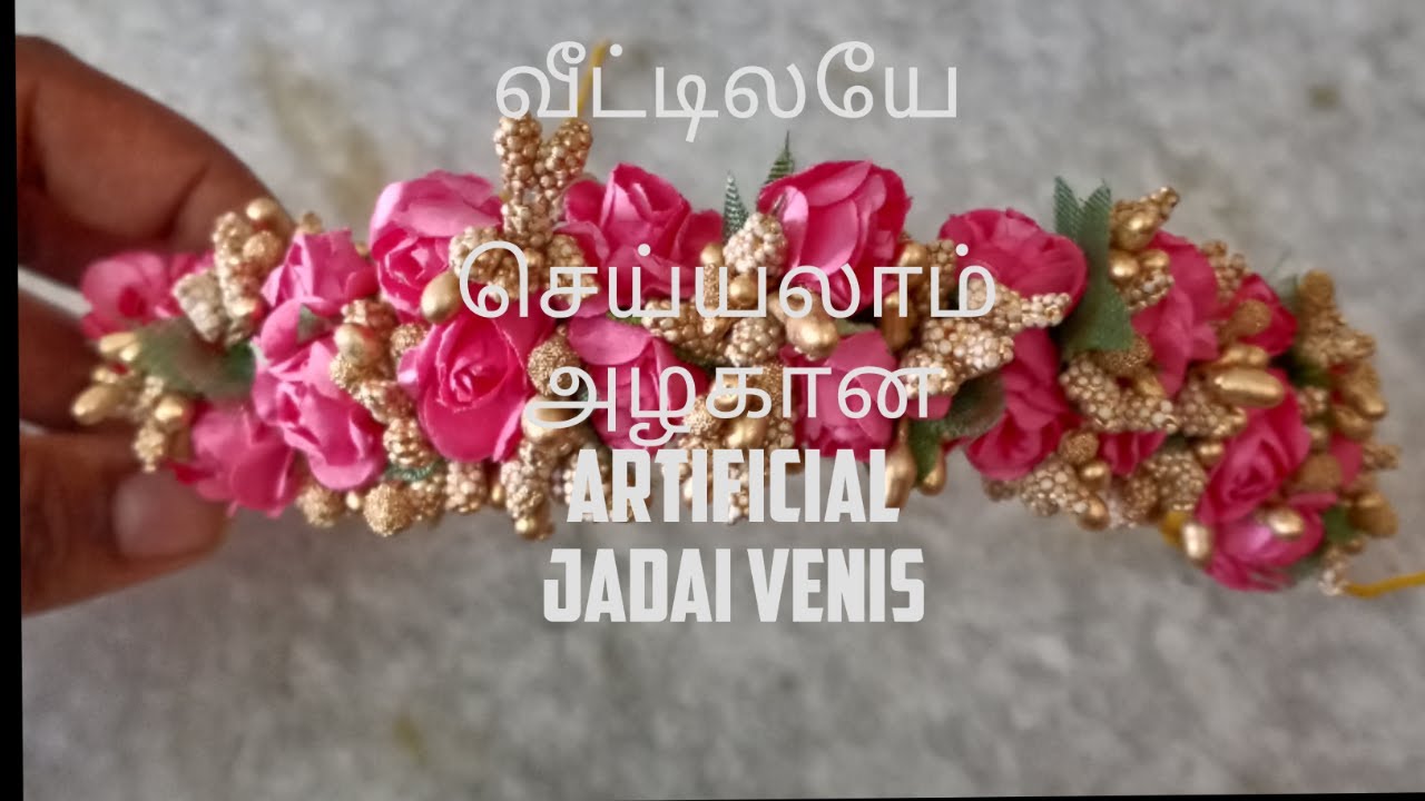 How to make artificial jadai venis in Tamil/diy flower jewels making