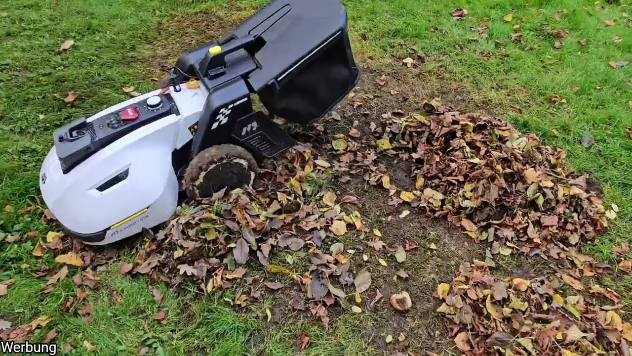 Laub sammeln: Wie schlägt sich der Yuka Kehrroboter bei vielen Blättern auf einer großen Wiese?