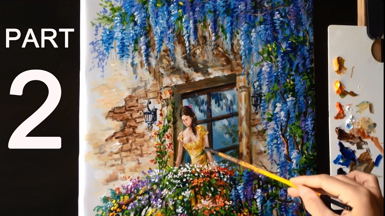 Beautiful Girl At Balcony With Wisteria Flowers Part 2