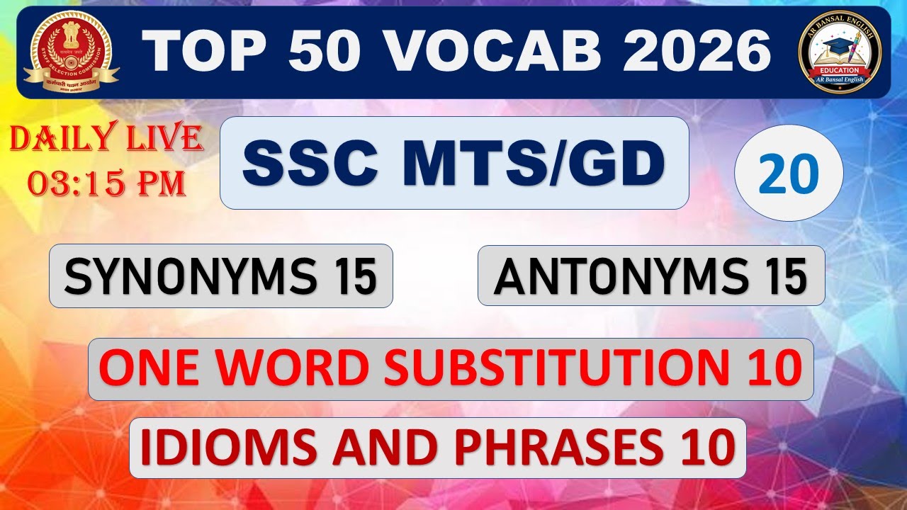SSC MTS/GD 2026 | TOP 50 Vocab 2026 Class - 20 By Bansal Sir