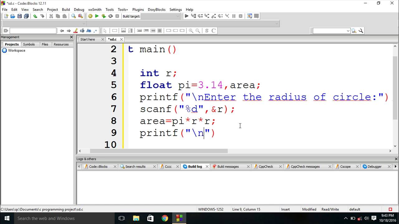 Calculate Area of circle in C Programming