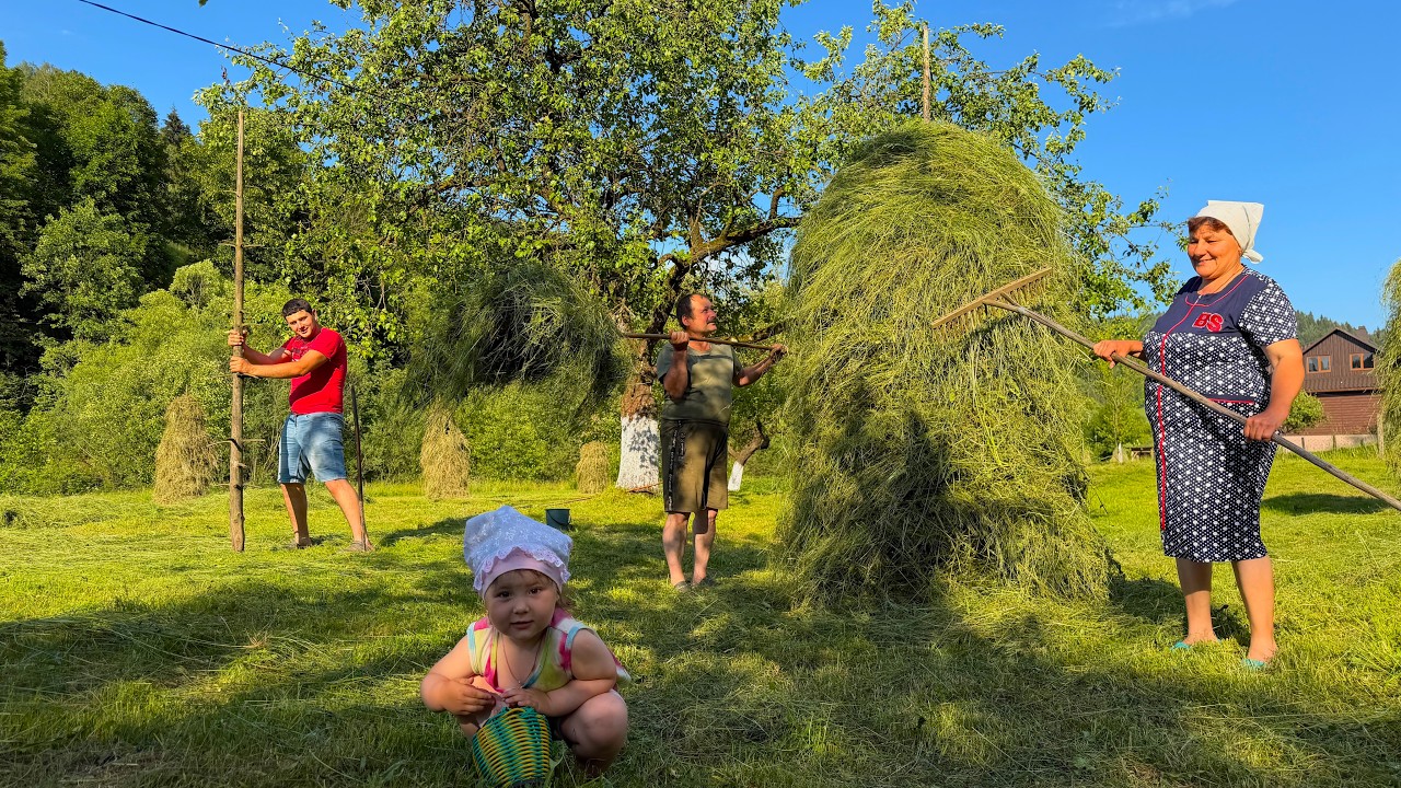 Real Mountain Village Life | Grandpa's Haymaking, Grandma's Homemade Cheese Pies & Family Traditions