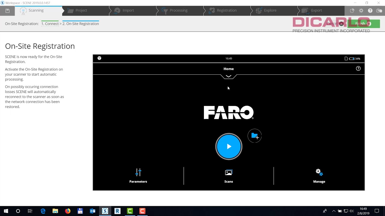 FARO SCENE how to connect for on site registration/compensation