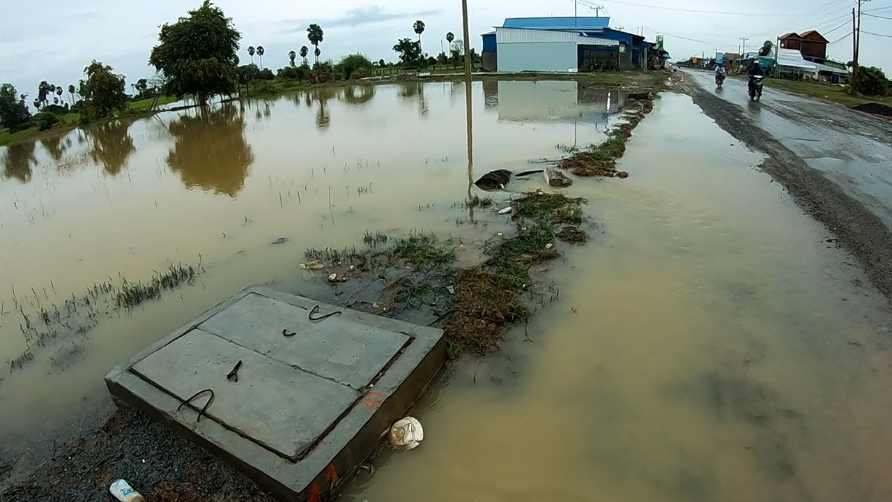 Unclogged Culvert Drain - Remove Trash And Plastic Clogged Culvert Drain Flood Water