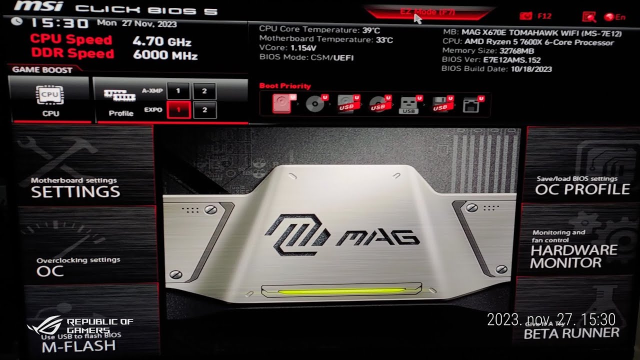 Msi MAG X670E Tomahawk bios tour (E7E12AMS.152)