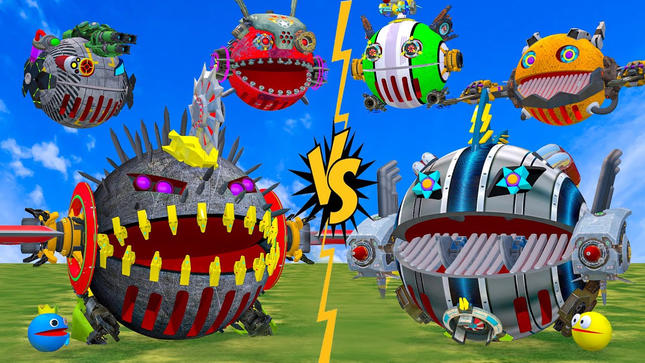 MS PACMAN uses Superpowers to awaken the PACMAN ROBOT to fight the PACMAN SAW BLADE MONSTER 
