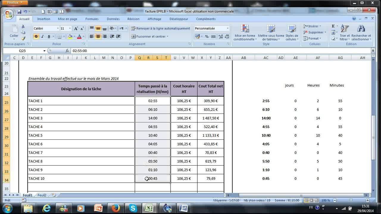 faire la somme d'heures et de minutes sur Excel (et fonctions Jour, Heure, Minute) - Débutants