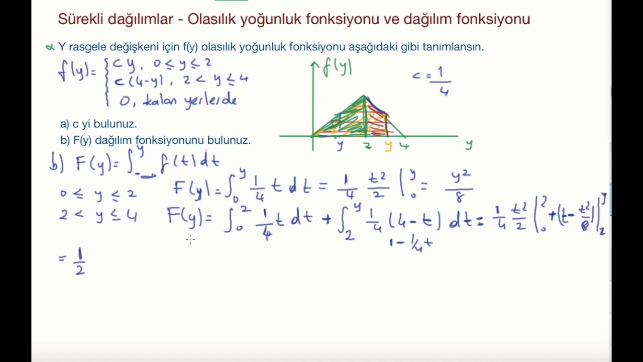 35) Olasılık - Sürekli dağılımlar - Olasılık yoğunluk fonksiyonu ve dağılım fonksiyonu örnekler