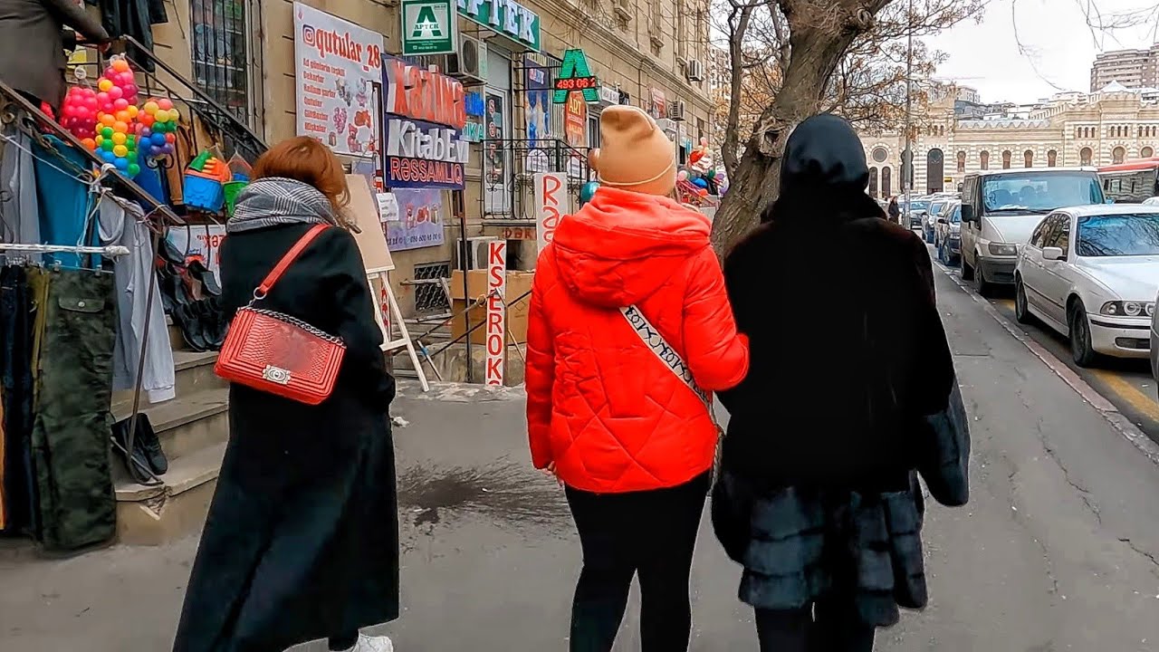 Bakı, Piyada gəzinti turu - Xəqani küçəsi, 28 May (Fevral  2022) Baku, Azerbaijan | Walking tour 4k